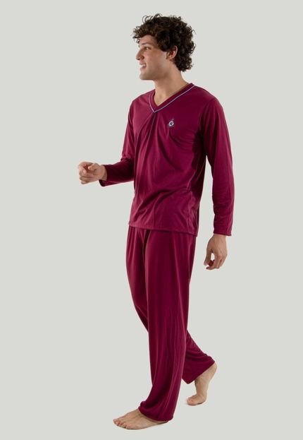 Pijama Longo Masculino Linha Noite Calça Vinho - Marca Linha Noite