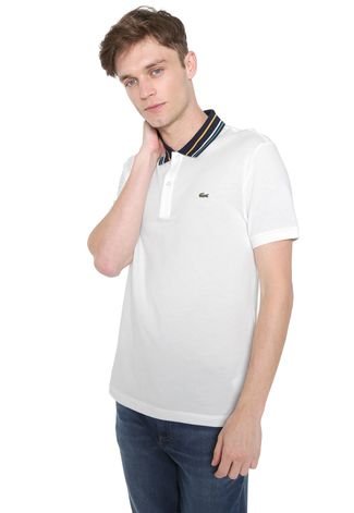 Camisa Polo Lacoste Slim Listras Off-white