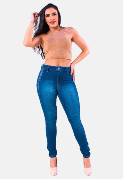 Calça Jeans Super Elastano Manabana Skinny Cós Médio Azul - Marca Manabana