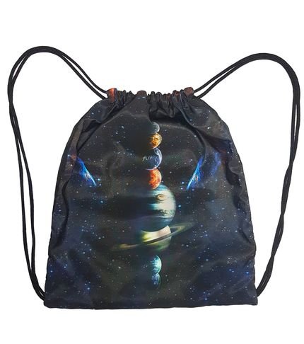 Mochila Saco Cordinha Alkary Planetas Preta - Marca Alkary