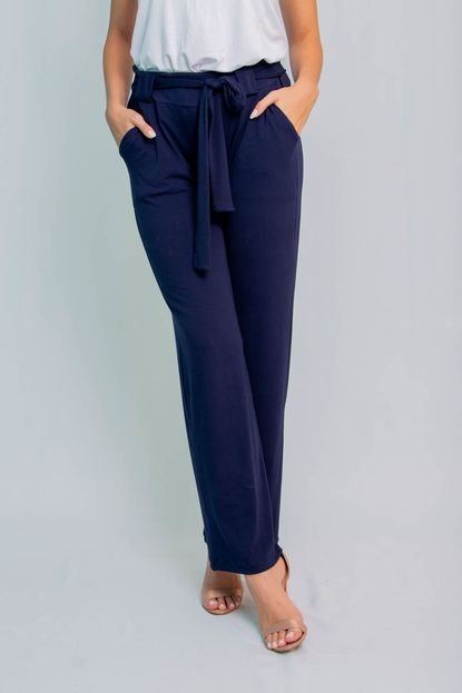 Calça Pantalona Maria Paes com Bolso e Cinto Azul Marinho - Marca Maria Paes