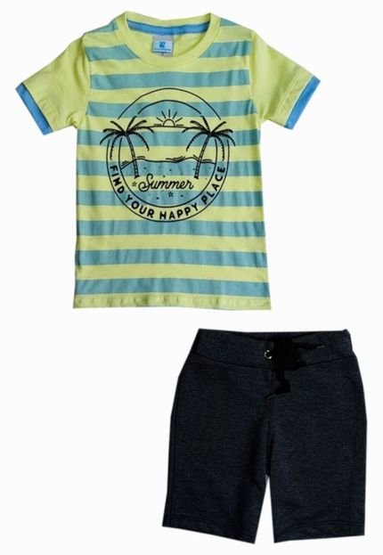 Conjunto Manabana Curto Camiseta e Bermuda moletom Infantil Menino 2 Peças Amarelo - Marca Manabana