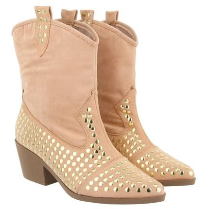 Bota Feminina Western Salto Baixo Com Spikes 23040 Suede Rosado - Marca Sete Sales