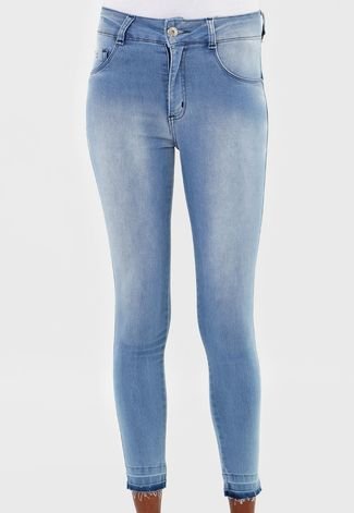 Calça Cropped Jeans Biotipo Skinny Estonada Azul