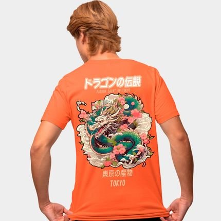 Camisa Camiseta Genuine Grit Masculina Estampada Algodão 30.1 Dragão Tokyo - G - Laranja - Marca Genuine