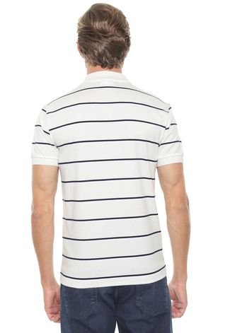 Camisa Polo Lacoste Regular Listrada Off-white/Azul-marinho