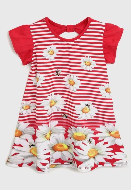 Vestido Kyly Infantil Floral Branco/Vermelho - Marca Kyly