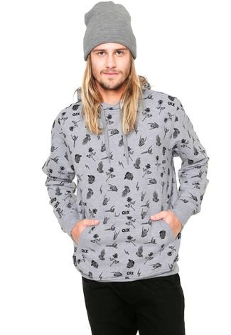 Moletom Flanelado Fechado Qix Print Cinza