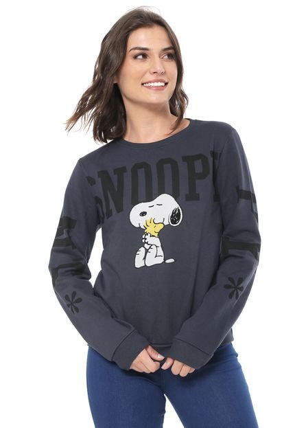 Moletom Flanelado Fechado Cativa Snoopy Estampado Azul-marinho - Marca Cativa Snoopy