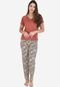 Pijama Manga Curta e Calça Comprida Estações Click Mais Bonita Onça Floral - Marca Click Mais Bonita