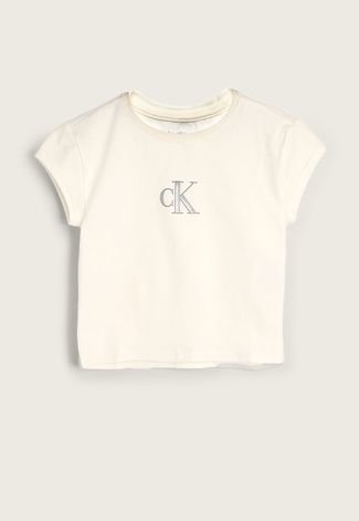 Camiseta Infantil Calvin Klein Kids Crop Off-White
