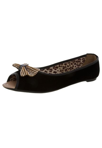 Peep Toe Anna Flynn Flat Shine Preto - Marca Anna Flynn