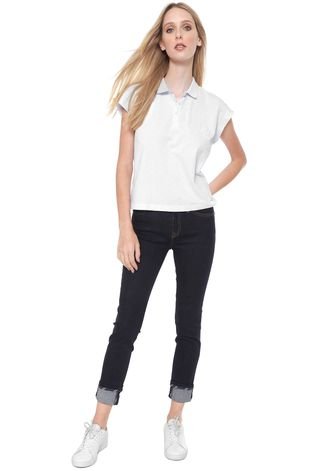Camisa Polo Calvin Klein Ampla Logo Branca