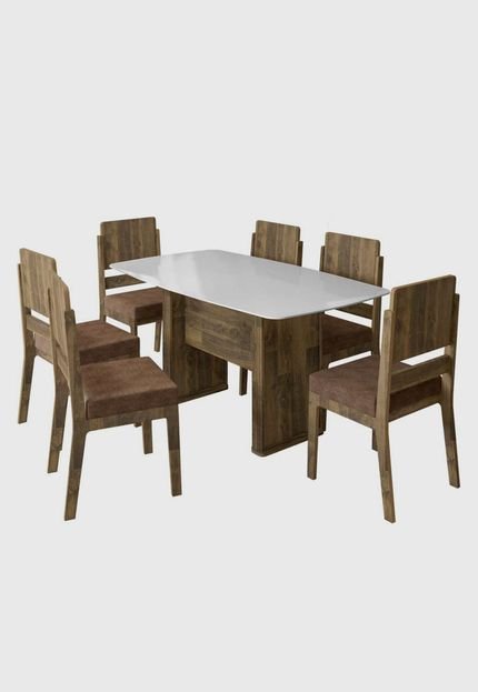 Conjunto de mesa de jantar Europa Amadeirado 1,59x0,80 C/ 6 cadeiras esmeralda RV Móveis Branco/Marrom - Marca Rv Móveis