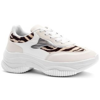 Sneaker Feminino Chunky Animal Print Zebra Flatform Casual Branco