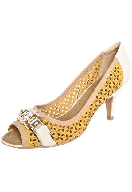 Peep Toe Piccadilly Fivela Amarelo - Marca Piccadilly