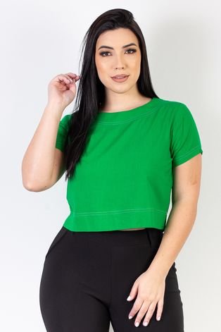 Blusa cropped feminina com detalhes em costuras 34025 - Verde