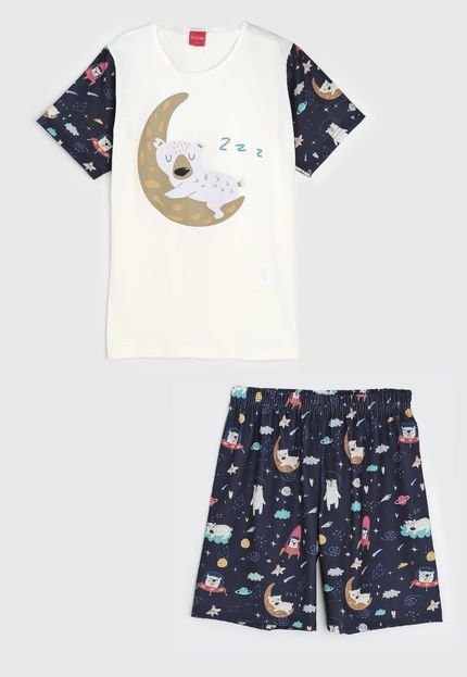 Pijama Tricae Curto Infantil Urso Off-White/Azul-Marinho - Marca Tricae