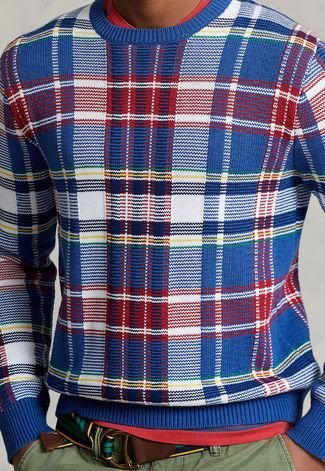 Suéter Tricot Polo Ralph Lauren Xadrez Azul