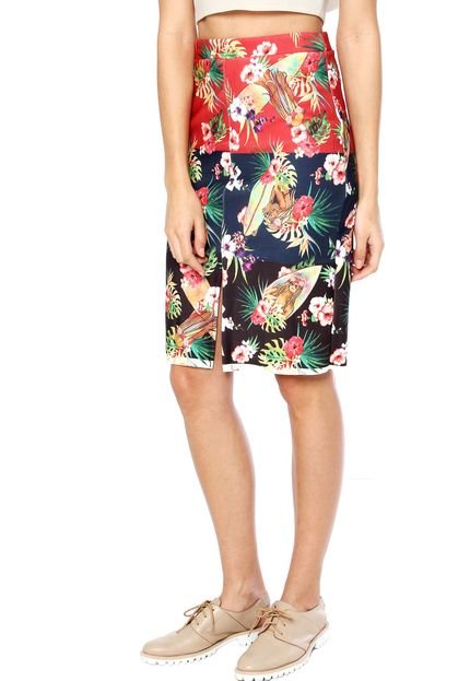 Saia Midi Lucy in The Sky Floral Vermelha - Marca Lucy in The Sky