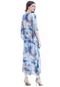 Saída Vestido Kaftan Longo Bata Crepe Semitransparente Estampado Mancha Azul - Marca 101 Resort Wear