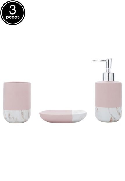 Kit 3pçs Banheiro Cerâmica Marble Base Rosa - Marca Urban