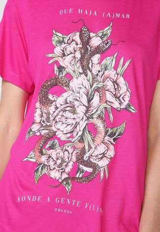 Camiseta Colcci Flores Rosa