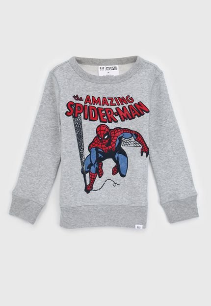 Blusa de Moletom GAP Infantil Homem Aranha Cinza - Marca GAP