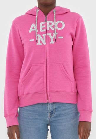 Moletom Flanelado Aberto Aeropostale Logo Rosa - Compre Agora