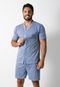 Pijama 4 Estações Masculino Adulto Com Botão Aberto Short Curto Verão Conforto Azul Claro - Marca 4 Estações
