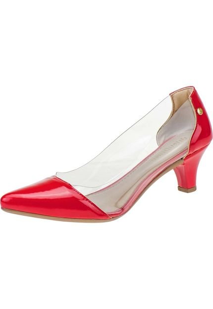 Scarpin Lateral Transparente Domidona Salto Baixo 135.01.012 - Vermelho - Marca Domidona