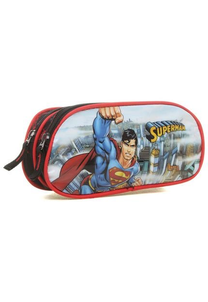 Estojo Infantil Luxcel Superman 2 Compartimentos Preto e Vermelho - Marca Luxcel