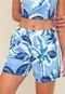 Short Pop Me em Linho com Pregas Estampa Coqueiro Azul - Marca Pop Me