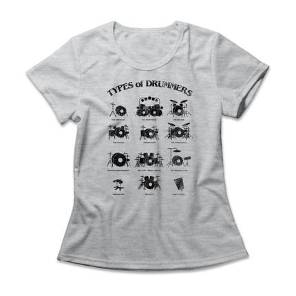 Camiseta Feminina Types Of Drummers - Mescla Cinza - Marca Studio Geek 