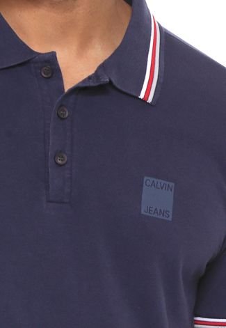 Camisa Polo Calvin Klein Jeans Reta Logo Azul-marinho