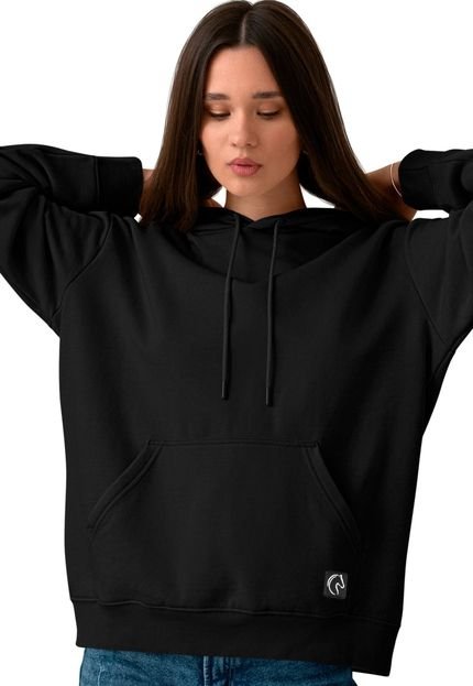 Moleton Feminino Básico Preto Canguru com Capuz Blusa de Frio - Marca W2 STORE