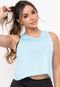Cropped Feminino Camiseta Regata Dry Fit Furadinha Fitness Blusa Tela Feminina Academia 193 Azul - Marca MOOD MODAS