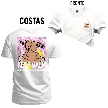 Camiseta Plus Size Unissex Algodão Macia Premium Estampada Urso Galm Frente e Costas - Branco - Marca Nexstar