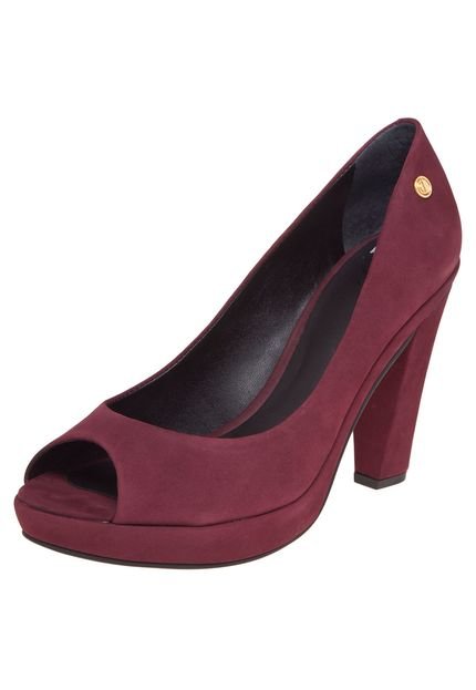 Peep Toe Dumond Meia-Pata Bico Redondo Salto Alto Grosso Vinho - Marca Dumond