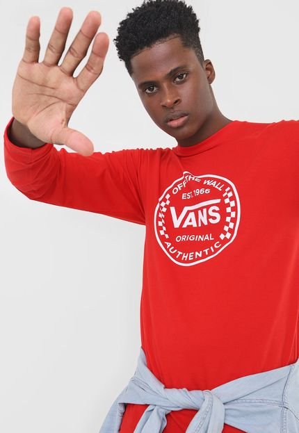 Camiseta Vans Authentic Checker Ls Vermelha - Marca Vans