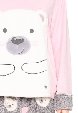 Pijama Mensageiro dos Sonhos Polar Bear Rosa/Cinza