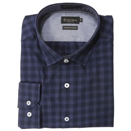 Individual Camisa Xadrez Masculina Manga Longa Comfort Fit - Azul - Marca Individual