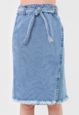 Saia Jeans Forum Midi Dupla Face Azul