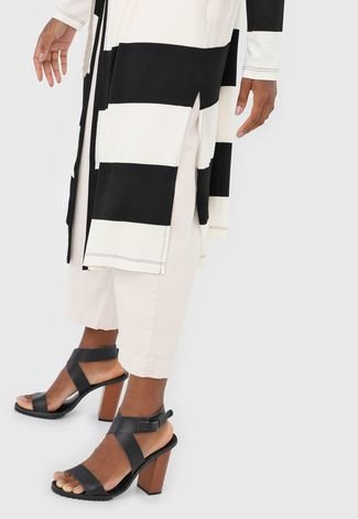Maxi Cardigan Dress to Listrado Off-White/Preto