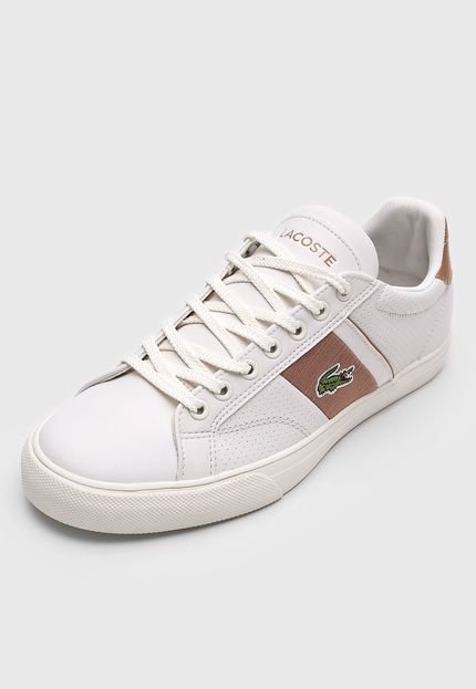 Sapatênis Couro Lacoste Logo Off-White/Bege - Marca Lacoste