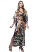 Vestido KAFTAN Longo KIMONO SAIDA Acetinado Estampado EXCLUSIVO Laranja - Marca 101 Resort Wear