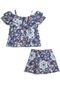 Conjunto 2pçs Carinhoso Curto Menina Floral Azul-Marinho - Marca Carinhoso