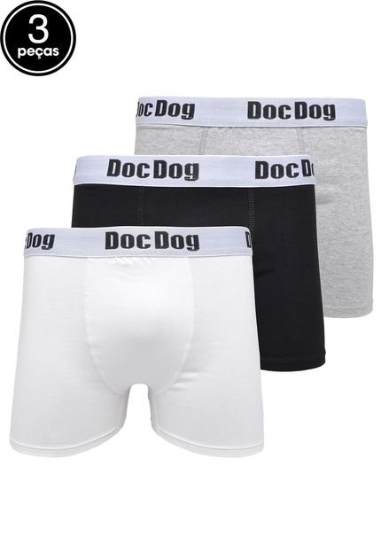 Kit 3pçs Cueca Doc Dog Boxer Logo Preto/Cinza/Branco - Marca Doc Dog