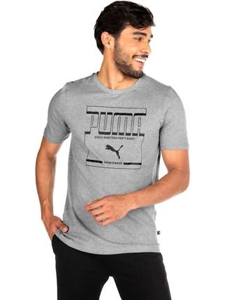 Camiseta Puma Masculina Graphic Tee Peacoat Cinza Mescla