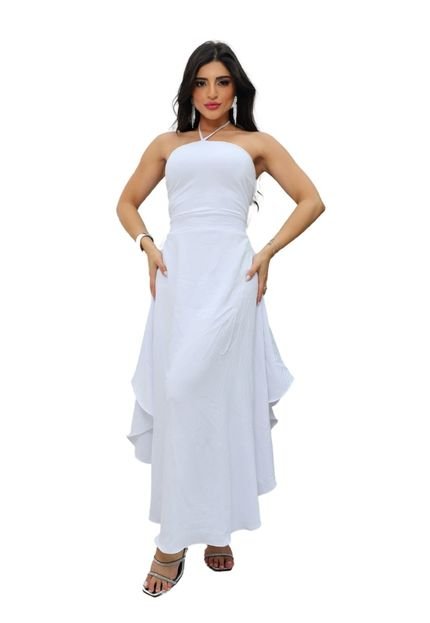 Vestido Midi Frente Única Costas Amarração Gina Branco - Marca Cia do Vestido